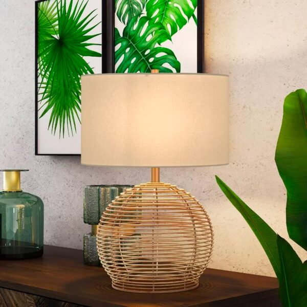 Evelyn&Zoe 21_ Coastal Rattan Table Lamp with White Drum Linen Shade - Image 2